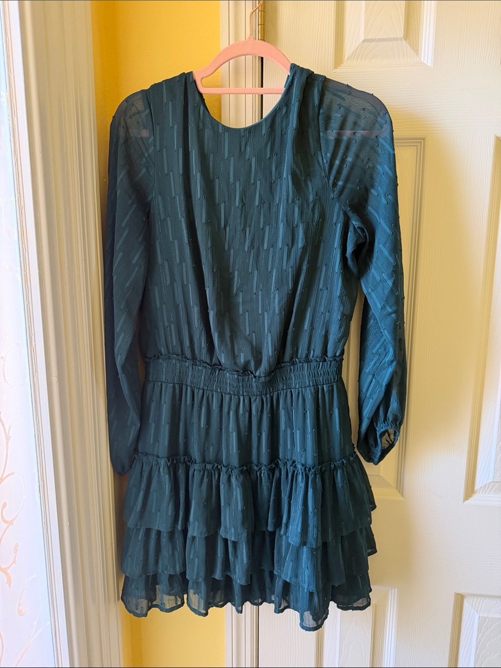 Express Teal Long-Sleeve Tiered Ruffle Dress